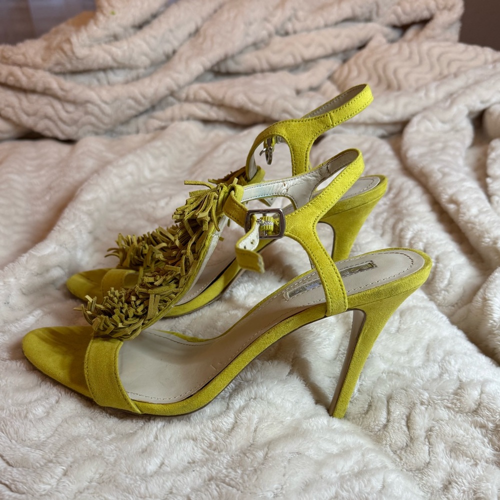 BCBG Heals with ruffles in green
